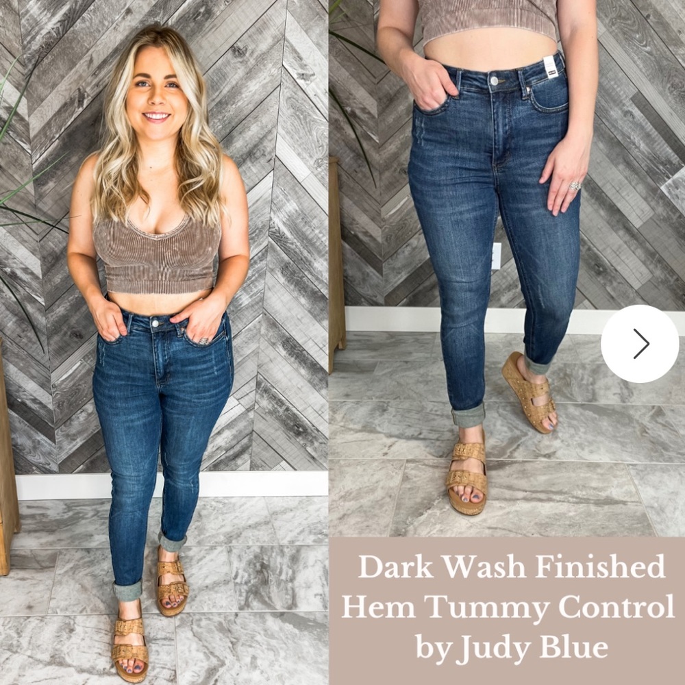 Judy Blue Tummy Control Dark wash Finished Hem Size 15